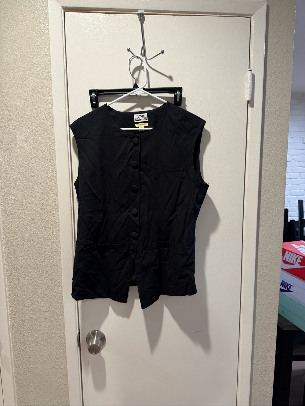 Future Collective Black Sleeveless Button-Front Vest
